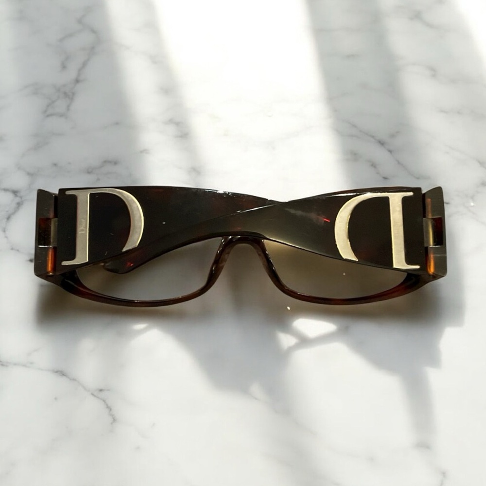 Christian Dior Vintage D Logo Brown Wrap Around Sunglasses Glasses